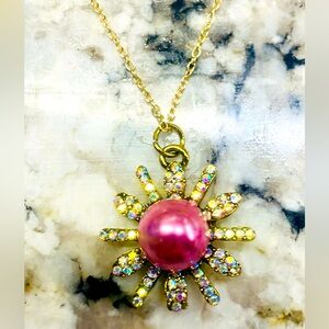 Gorgeous Heidi Gold  Rainbow Crystal pink Oeatl sunburst Pendant Neck…